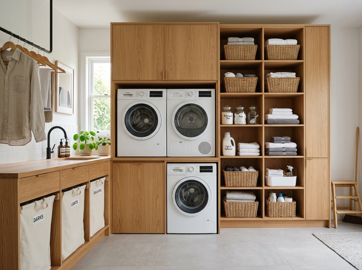 Lemari Laundry & Rak Mesin Cuci Custom Kayu Solid