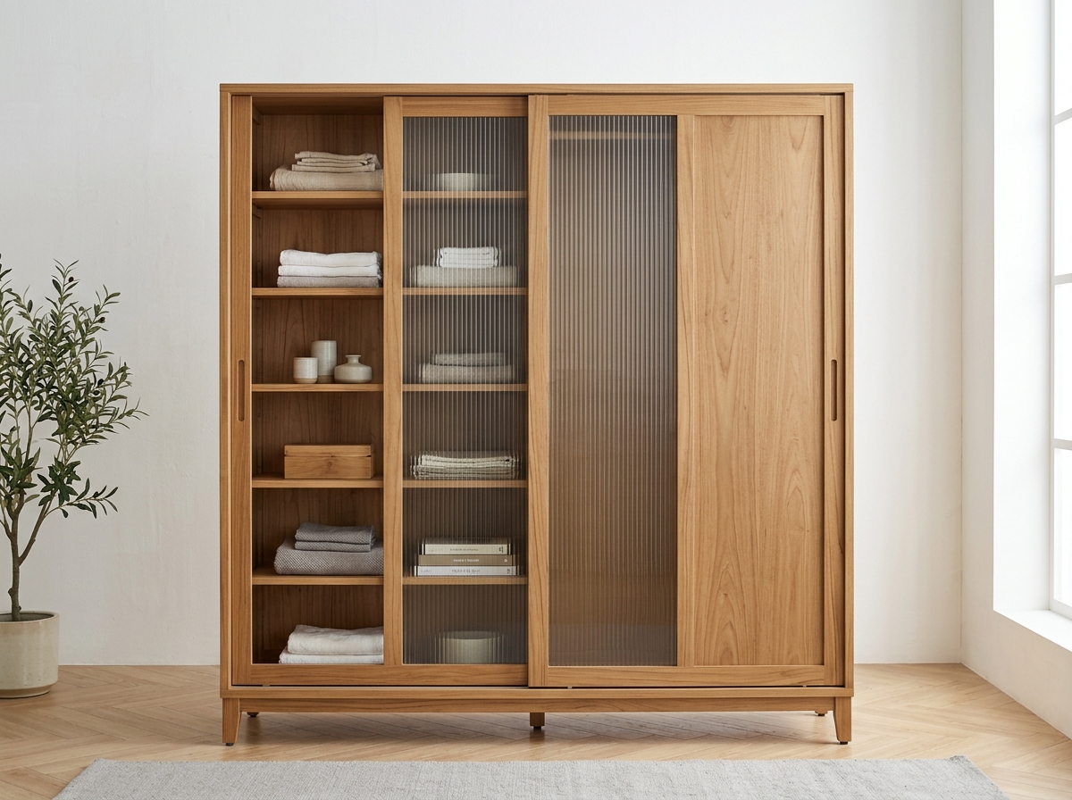 Lemari Sliding Glass & Wood 2 Pintu